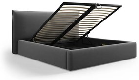 Pat matrimonial gri închis tapițat cu spațiu de depozitare cu somieră 140x200 cm Elio – Milo Casa