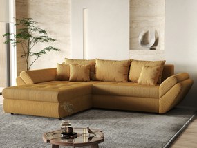 Colțar extensibil dumonde cu ladă de depozitare si sezut confortabil din spuma high-density, Loana Zoom Mustar 270x185 cm