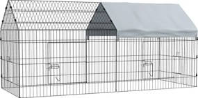 PawHut Cușcă pentru găini cu Acoperiș din Țesătură 220x85x103cm Argintiu | Aosom Romania