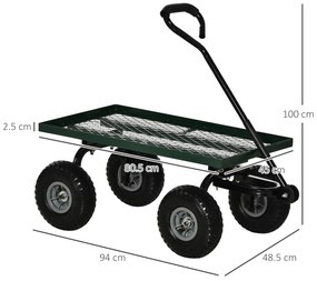 Outsunny Roabă de Grădină cu Mâner și 4 Roți Mari, Capacitate 150 kg, 94x48,5x100 cm, Verde | Aosom Romania