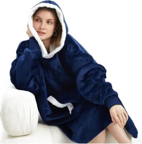 VERK Pătură TV cu mâneci și glugă - albastră