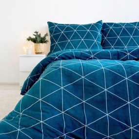 Goldea lenjerie de pat extra moale din micropluș - triunghiuri pe albastru petrol 140 x 200 și 50 x 70 cm
