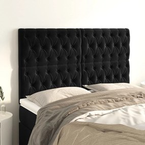 Tablii de pat, 4 buc, negru, 72x7x78 88 cm, catifea 4, Negru, 144 x 7 x 118 128 cm