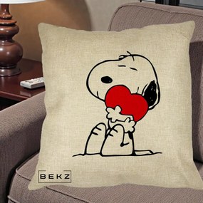 Perna Personalizata Snoopy cu Inima, 40x40 cm, Crem, Husa Detasabila, Perna Inclusa, BEKZ®