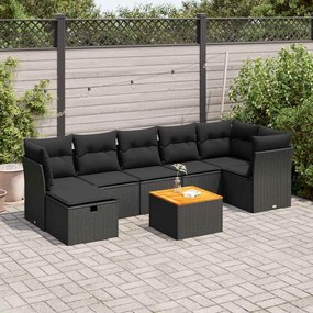 3325765 vidaXL Set mobilier de grădină cu perne, 8 piese, negru, poliratan