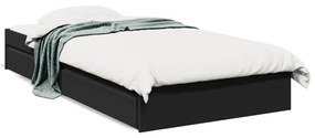 3280707 vidaXL Cadru de pat cu sertare, negru, 90x190 cm, lemn prelucrat