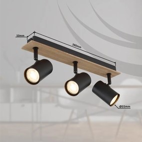 Plafoniera cu 3 Spoturi directionabile LINCA natur/negru