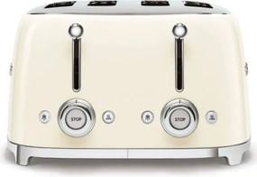 Prăjitor de pâine SMEG 50's Style TSF03CREU, 2000 W, 4 felii, 6 niveluri, Tava pentru firimituri, Cablu integrat, Oțel inoxidabil, Culoare crem