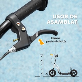 AIYAPLAY Monopatin pentru Copii 5-12 Ani cu Roți Mari de 30cm și Ghidon Reglabil, Monopatin pentru Copii din Oțel cu Frână Posterioară, Suport, Alb și Negru | Aosom Romania