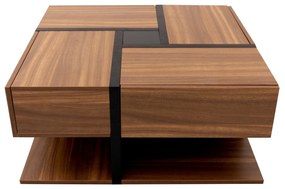 Masă de cafea cu 4 sertare, design unic de culori și linii, spațiu de depozitare inferior, 78×78×36 cm, Natural