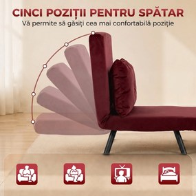 HOMCOM Fotoliu Pat Pliabil cu Spătar Reglabil, pentru O Persoană, Roșu Vișiniu | Aosom Romania