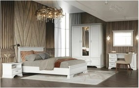 Mobilier dormitor alb IDENTO 6, cu pat 160x200, dulap cu 5 usi si 2 se