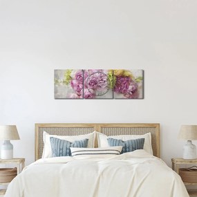 Tablou - Flori pe perete culorile pastel (cu ceas) (90x30 cm)