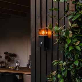 Lampă de perete exterioară neagră IP44 cu senzor de mișcare - Denmark