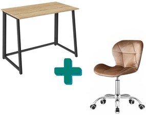 Set pentru birou – birou pliabil ZARIMO 80×40 cm stejar sonoma + scaun de birou AVOLA VELVET maro deschis