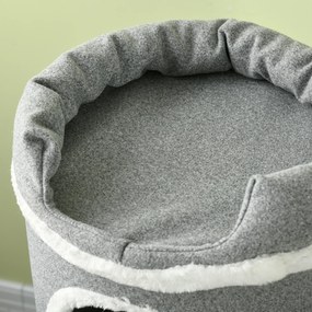 PawHut Post de zgâriat cu stâlpi de zgâriat, 2 ascunzișuri pentru pisici, 4 locuri de odihnă, 4 posturi de zgâriat, 57 cm x 57 cm x 99 cm, Gri + Alb | Aosom Romania