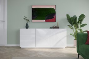 Comodă Asha 167 cm cu două uși și sertare - alb lucios