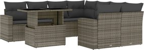 vidaXL Set canapele de grădină, 9 piese, cu perne, gri, poliratan