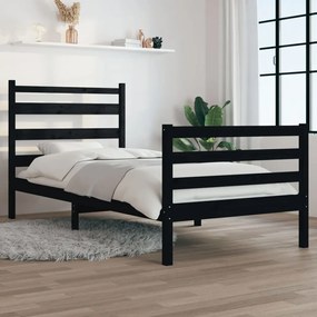 Cadru de pat, 90x200 cm, lemn masiv de pin, negru Negru, 90 x 200 cm