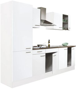 Mobilă de bucătărie Yorki 270, corp alb, cu față satinată albă și dulap cu raft