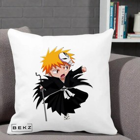 Perna Personalizata Bleach Ichigo Chibi cu Masca, 40x40 cm, Alba Mata, Husa Detasabila, Perna Inclusa, BEKZ®