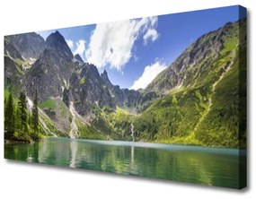 Tablou pe panza canvas Mountain Lake Peisaj Gri Verde Albastru