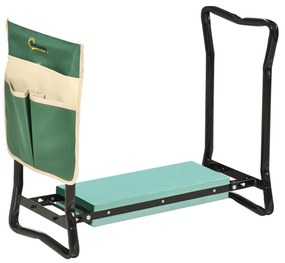 Outsunny Bancă de grădină 2 în 1 cu protecție pentru genunchi, pernuțe din spumă EVA și geantă pentru depozitare, 58x28x49 cm, Verde | Aosom Romania