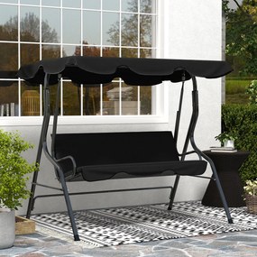 Outsunny Balansoar de Grădină 3 Locuri cu Acoperiș Reglabil și Perne Moi din Poliester, Capacitate 240 kg, 170x110x153 cm, Negru | Aosom Romania