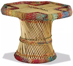 Măsuță de cafea, bambus, cu detalii chindi, multicolor
