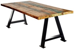 Masa dreptunghiulara cu blat din lemn reciclat Tables&amp;Co 220x100 cm multicolor/negru