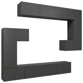 3079565 vidaXL Set de dulapuri TV, 8 piese, gri extralucios, lemn prelucrat