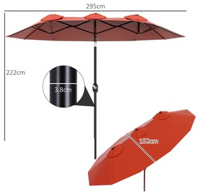 Outsunny Umbrela de soare de gradina basculabila dubla cu deschidere cu manivela, 295x152x222cm, rosu | Aosom Romania