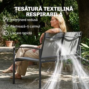 Outsunny bancă de grădină din metal, 2 locuri, material respirabil Texteline, culoare gri. | Aosom Romania