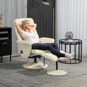 HOMCOM Fotoliu de masaj cu taburet, Scaun ergonomic cu 10 puncte de vibrații, Piele ecologică, 76 x 81 x 105 cm, Crem | Aosom Romania