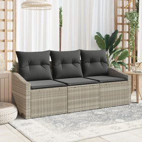 vidaXL Set de canapele pentru grădină 3 pcs Gri deschis Rattan poli