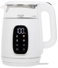 Cana electrica Adler AD 1305, 1850/2200 W, 1,7 l, Control tactil, Afisaj LCD color, 5 setari temperatură 40-100°C, Filtru antidecantare, Alb