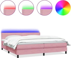 vidaXL Pat cu arcuri cu saltea și LED, roz, 180x210 cm, catifea