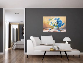 Tablou pictat cu vaza și flori (90x60 cm)