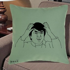 Perna Decorativa Jackie Chan WTF, 40x40 cm, Verde, Husa Detasabila, Perna Inclusa, BEKZ®
