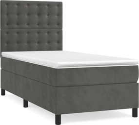 vidaXL Pat box spring cu saltea, gri închis, 90x190 cm, catifea