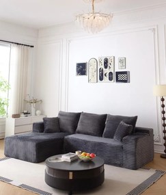 Canapea Colțar Premium Memory Foam HD 270x170x70 cm | Material Plusat Reiat cu Dungi Groase (Culoare: Crem)