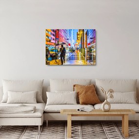 Tablou pe sticlă - Oraș în lumina neoanelor (70x50 cm)