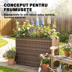 Outsunny Strat Înălțat pentru Grădină 45L din Ratan, cu Orificii de Drenaj și Picioare Reglabile, Maro | Aosom Romania