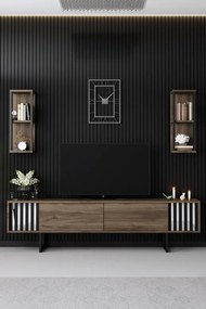Set de mobilier pentru living Chrome, Nuc- Negru