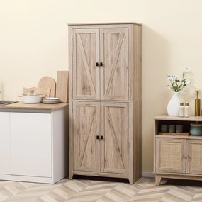 HOMCOM Bufet Elegant cu 4 Uși și Rafturi Ajustabile, Design Natural, 80x40x182 cm | Aosom Romania