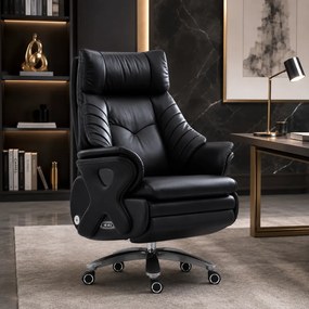 Prestige Executive AeroComfort P212 – Scaun Executiv Premium din Piele Naturală, Reclinabil Electric, Încălzire, Ventilație și Masaj Airbag, Suport pentru Picioare, 150 kg, Negru