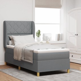 vidaXL Pat box spring cu saltea, gri deschis, 100x200 cm, textil