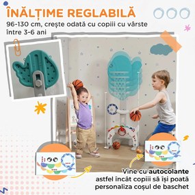 AIYAPLAY Coș de Baschet pentru Copii 5 în 1 cu Înălțime Reglabilă, Poartă de Fotbal și Golf, 46x51x134-152 cm, Multicolor | Aosom Romania