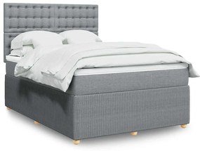 vidaXL Pat box spring cu saltea, gri deschis, 140x190 cm, textil