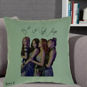 Perna Personalizata K-pop BLACKPINK Fotografie Grup Autografe Deasupra, 40x40 cm, Verde, Husa Detasabila, Perna Inclusa, BEKZ®